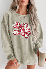 Round Neck Sequin Letter Spelling Graphic Long Sleeve Sweatshirt