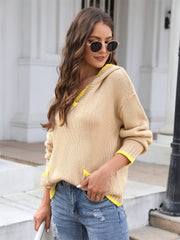 Ribbed Dropped Shoulder Hooded Sweater