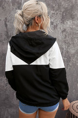 Color Block Quarter-Zip Drawstring Hoodie