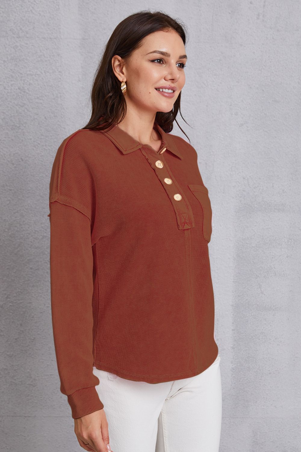 Quarter Button Dropped Shoulder Sweatshirt