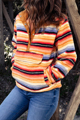 Multicolored Stripe Quarter Snap Fleece Sweatshirt