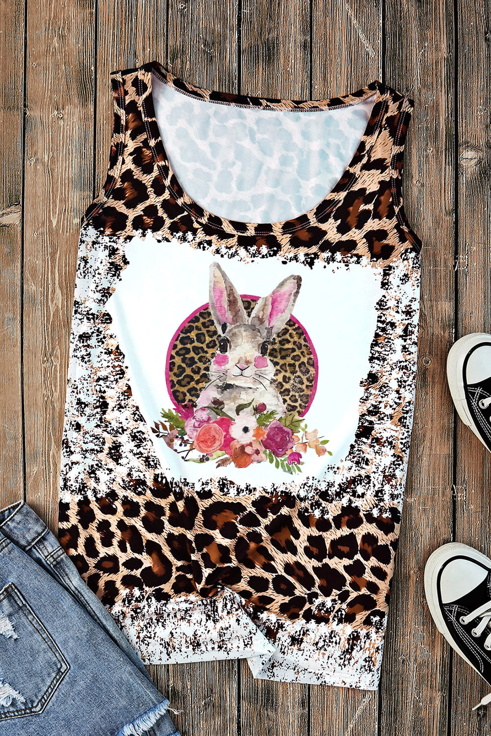 Rabbit Leopard Round Neck Tank