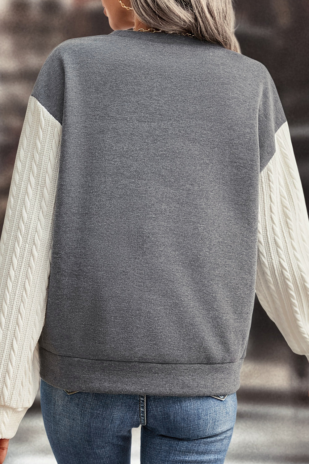 Contrast Round Neck Dropped Shoulder Sweatshirt