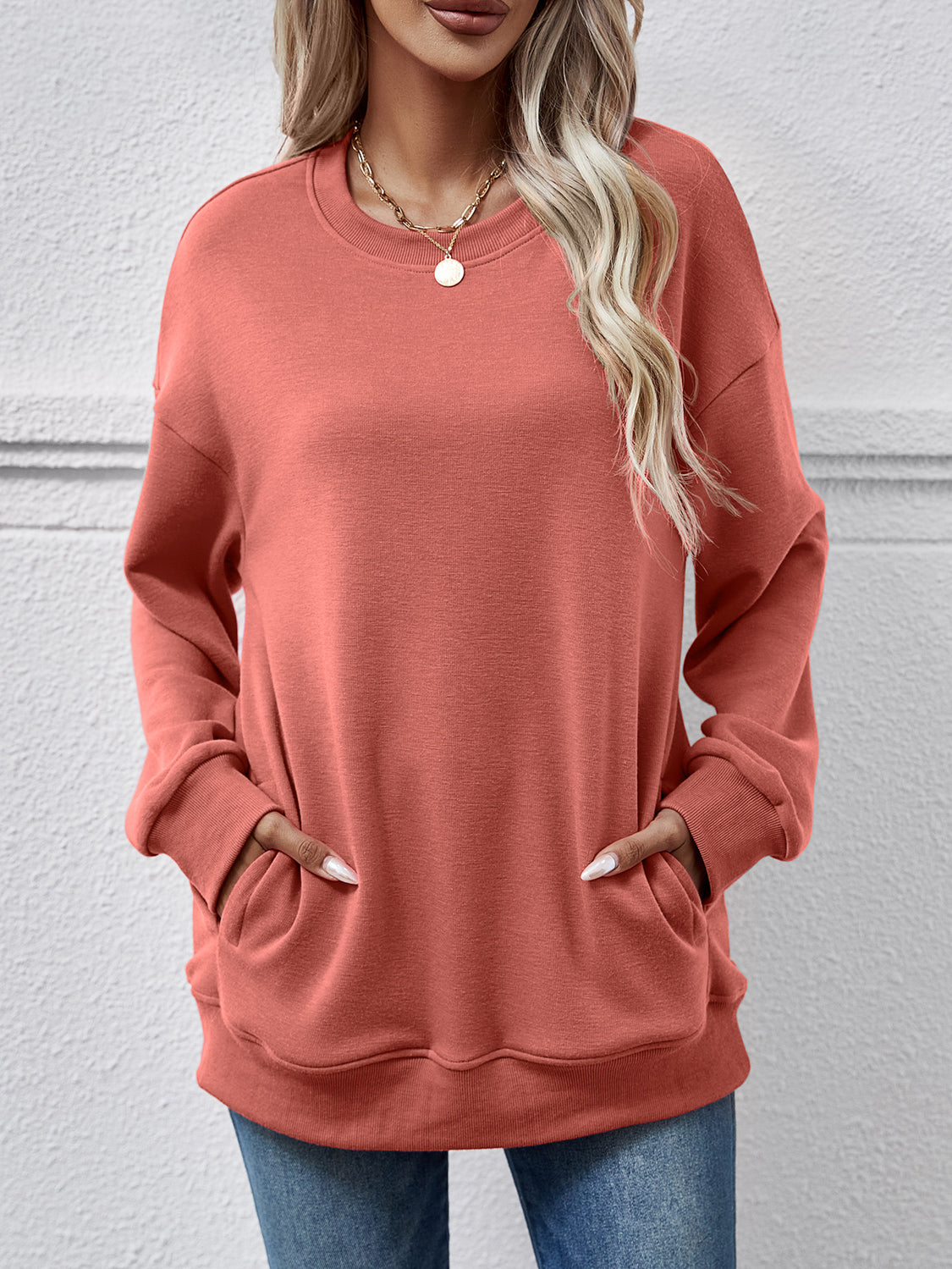 Dropped Shoulder Sweatshirt with Pockets