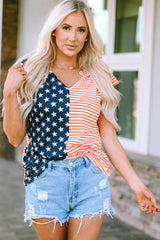 Star and Stripe V-Neck Bow Detail Tank