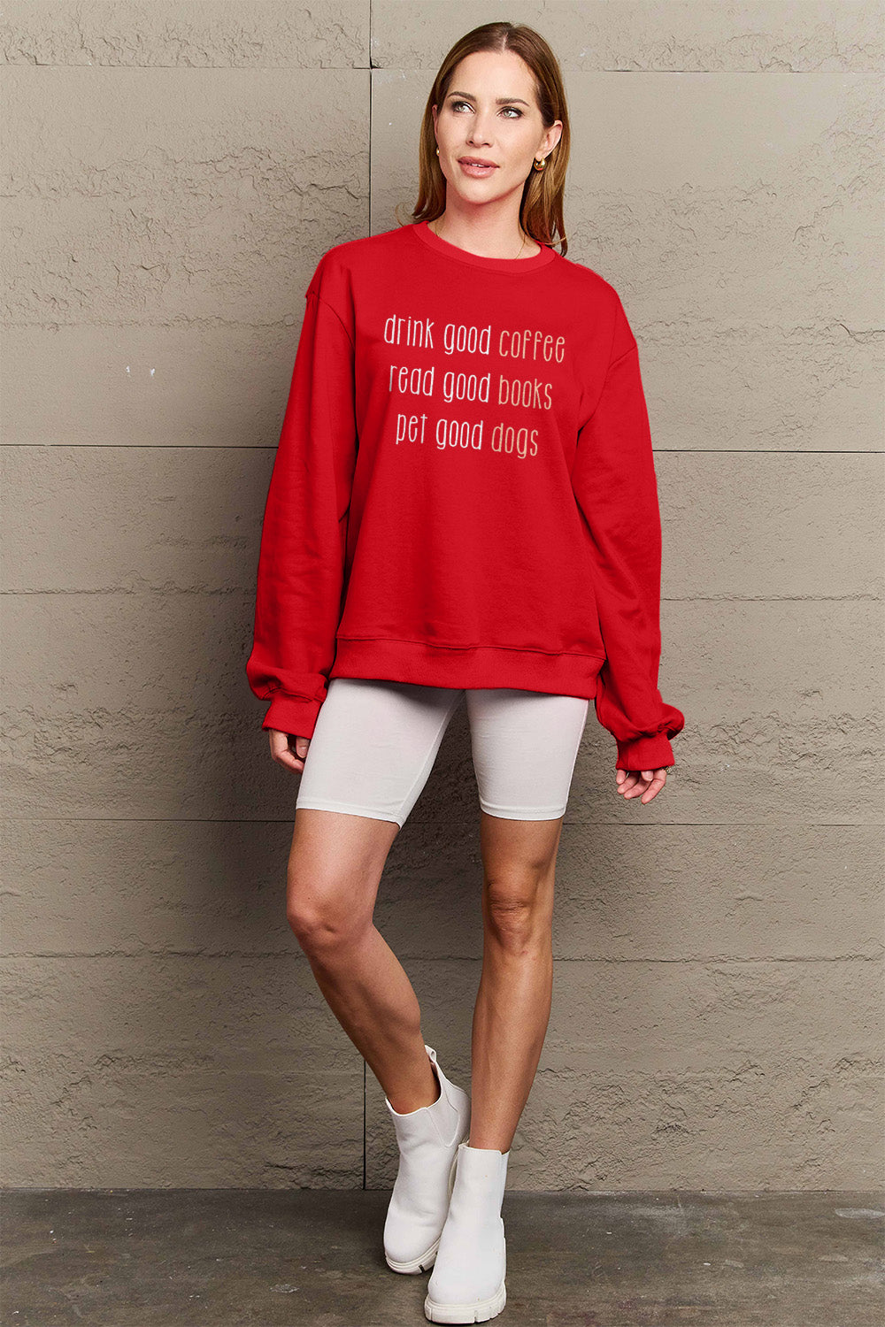 Simply Love Full Size Letter Graphic Round Neck Sweatshirt