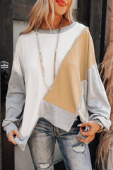 Color Block Exposed Seam Asymmetrical Sweatshirt