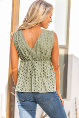 Sleeveless Eyelet Peplum Top