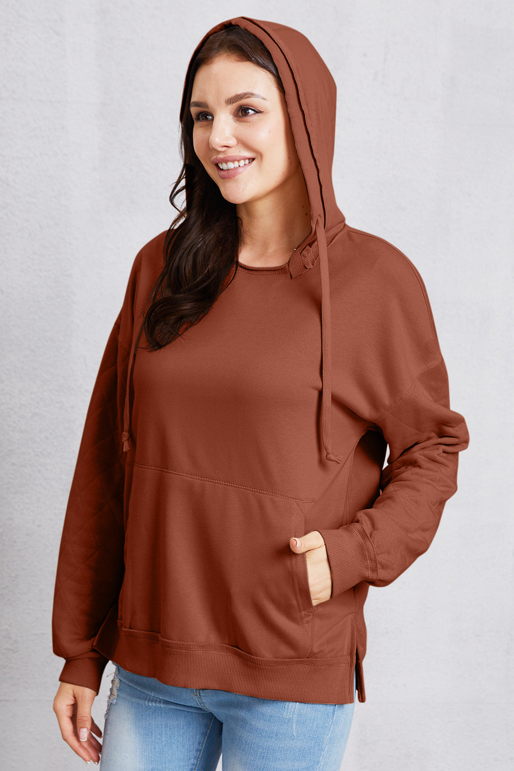 Drawstring Kangaroo Pocket Dropped Shoulder Hoodie