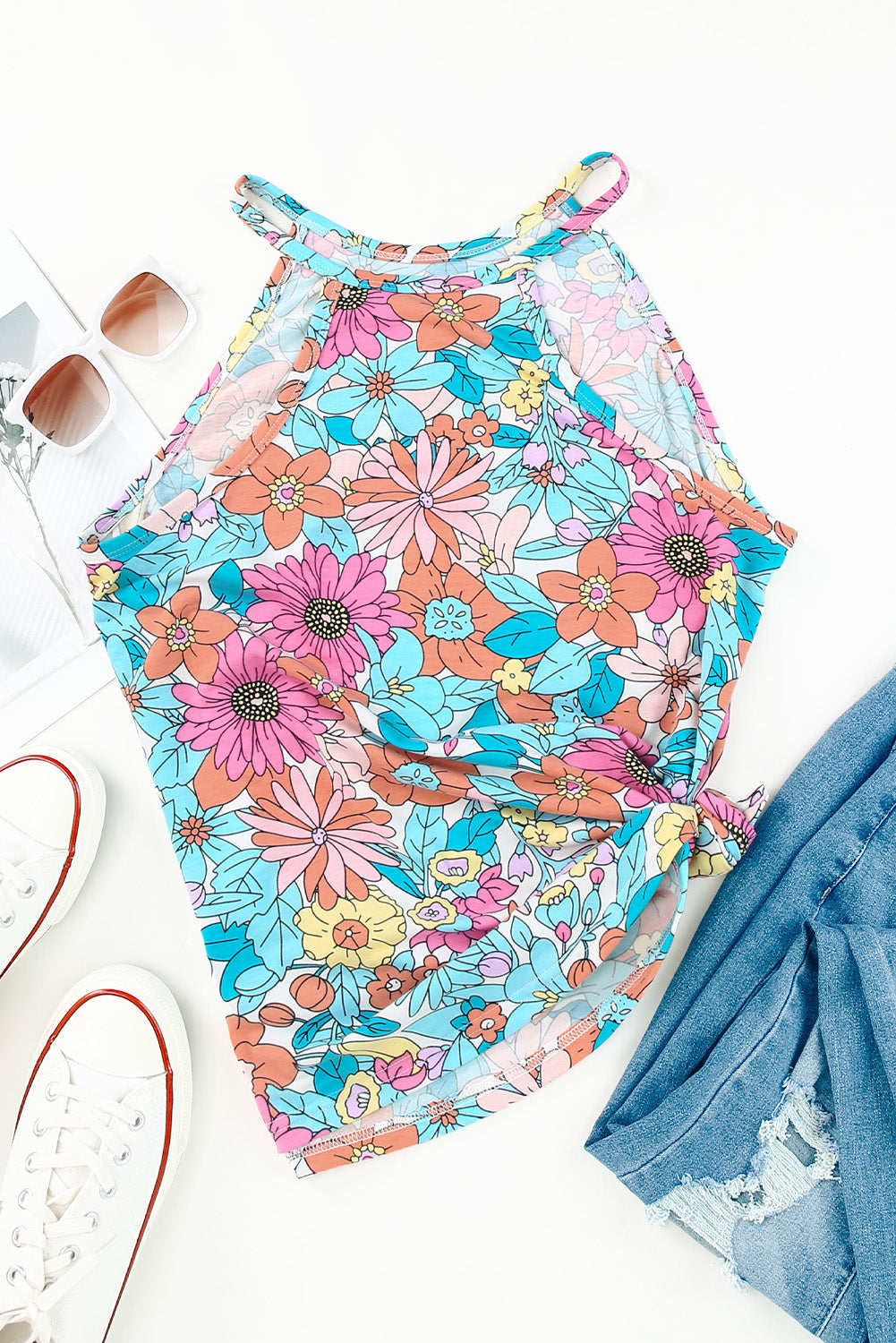 Plus Size Floral Round Neck Tank