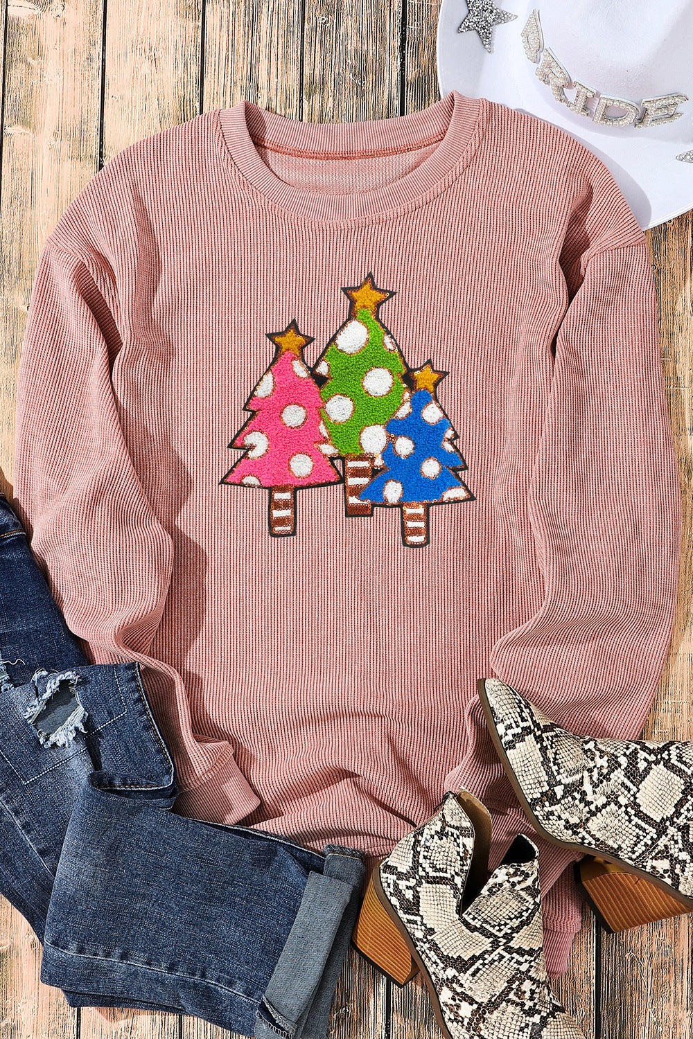 Christmas Tree Round Neck Drop Shoulder Sweatshirt