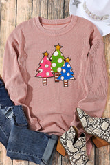 Christmas Tree Round Neck Drop Shoulder Sweatshirt