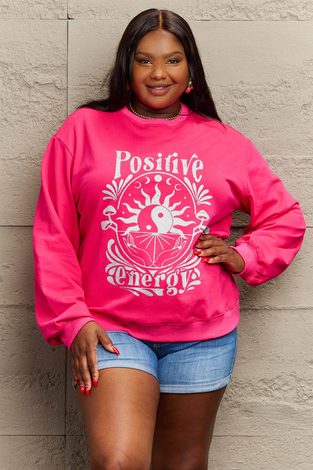 Simply Love Full Size POSITIVE ENERGY Graphic Sweatshirt