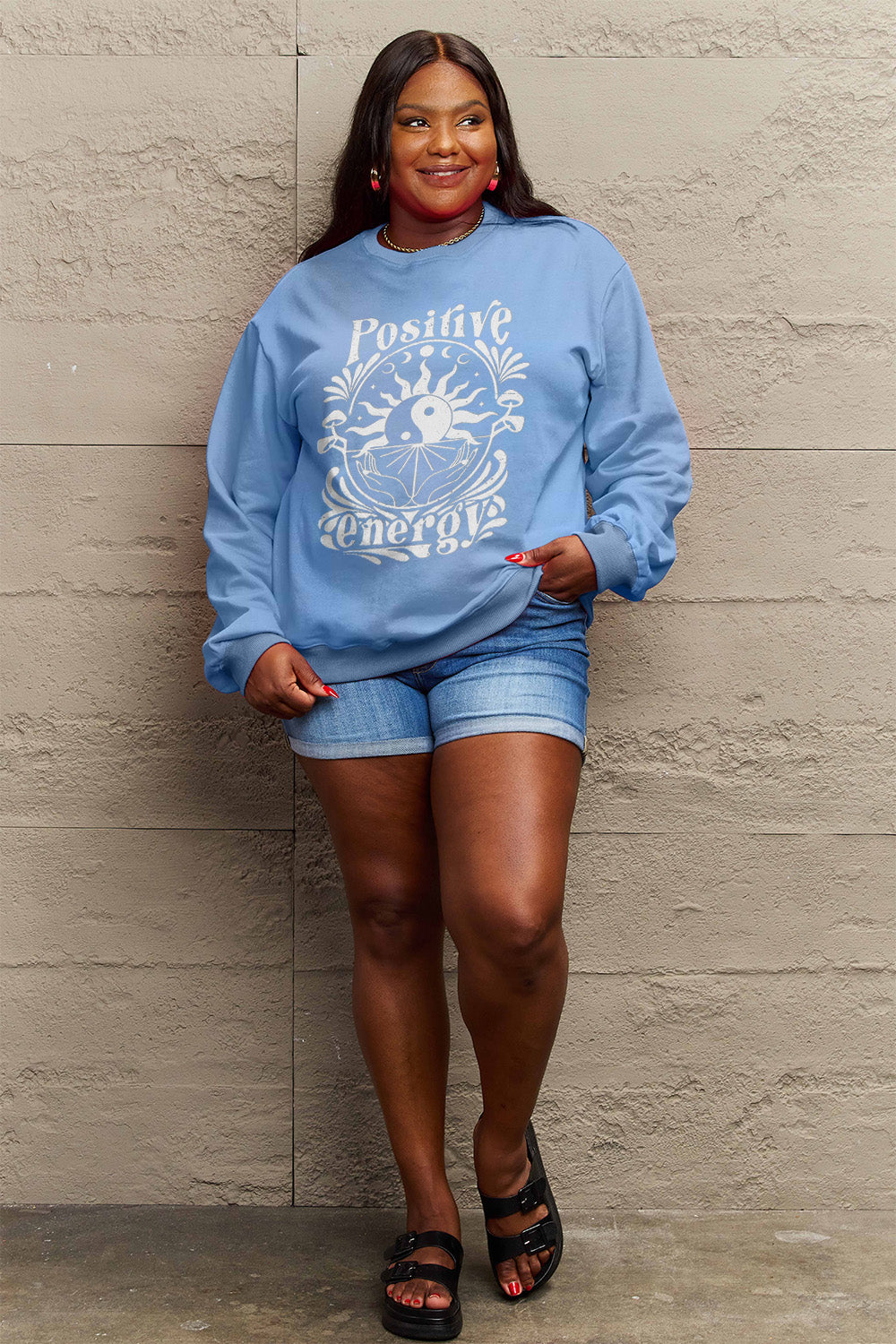 Simply Love Full Size POSITIVE ENERGY Graphic Sweatshirt