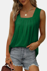 Square Neck Pleated Detail Tank