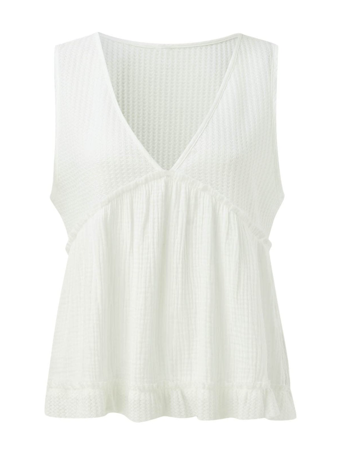 Waffle-Knit Frill V-Neck Tank