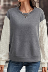 Contrast Round Neck Dropped Shoulder Sweatshirt