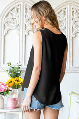 Curved Hem Notched Neck Pocket Tank