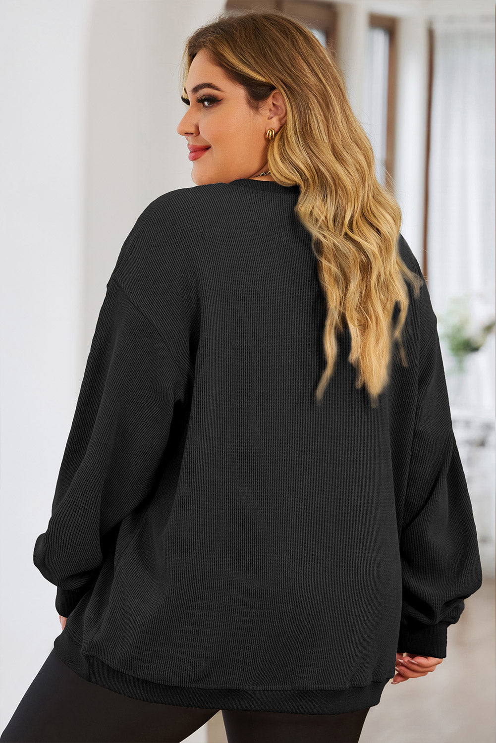 Plus Size Lip Graphic Round Neck Drop Shoulder Sweatshirt