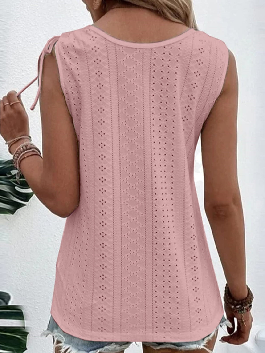 Eyelet Tie Shoulder Scoop Neck Tank