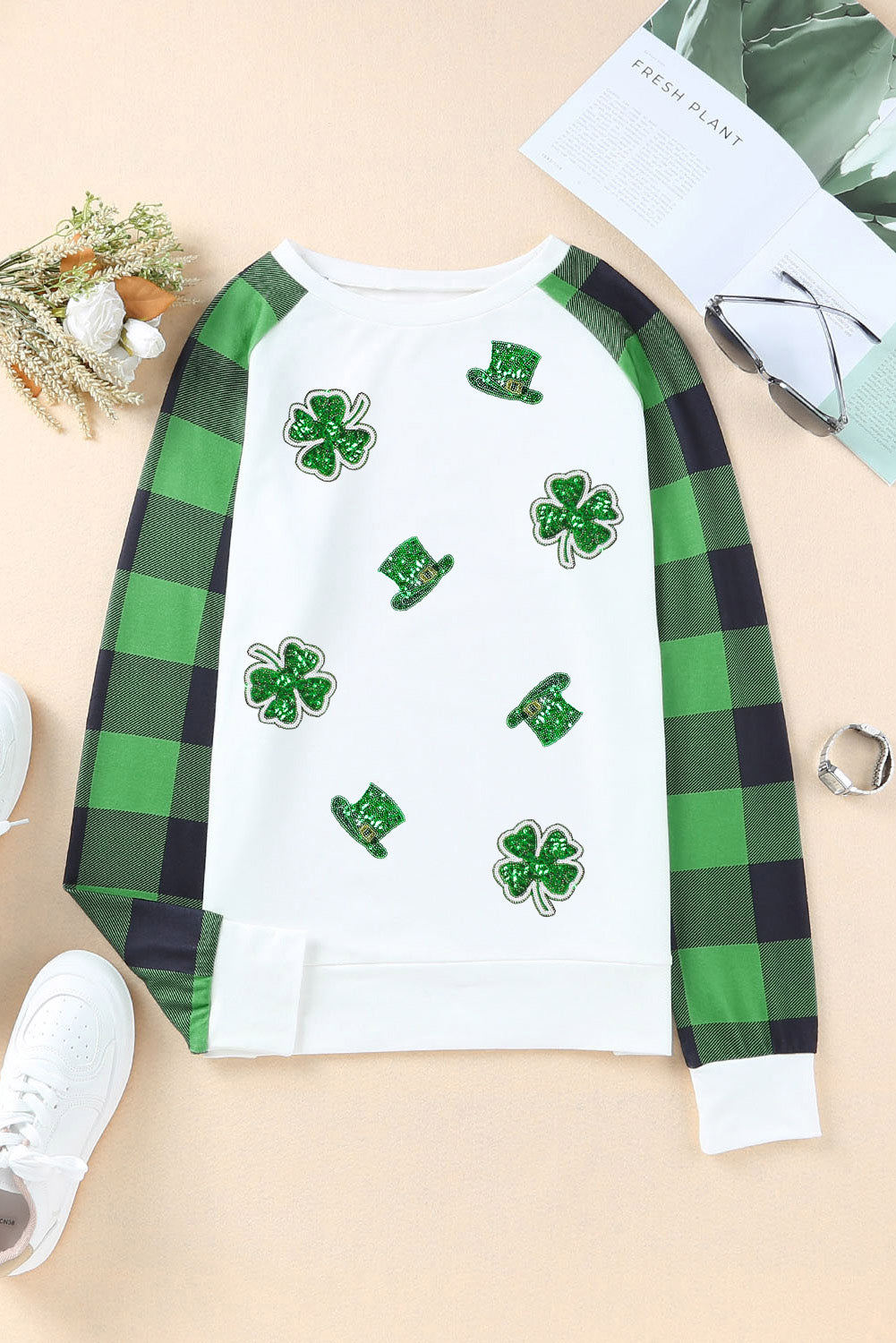 Lucky Clover Sequin Round Neck Sweatshirt