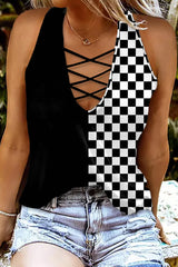 Crisscross Checkered Wide Strap Tank