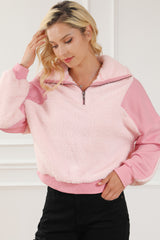 Fuzzy Half Zip Dropped Shoulder Sweatshirt