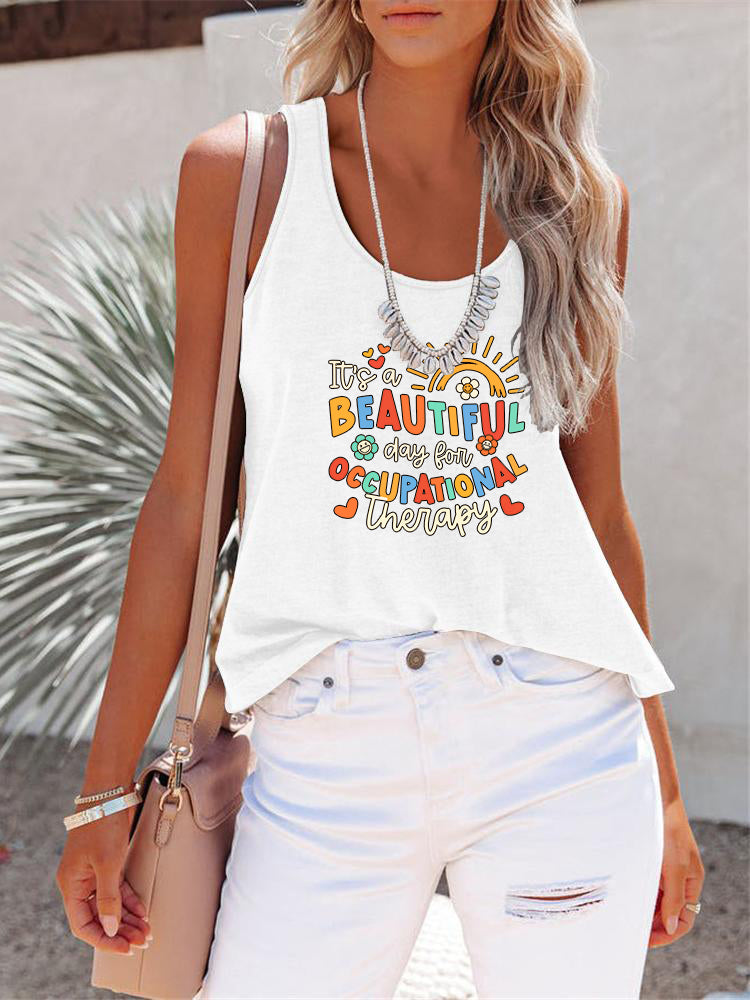 Full Size Letter Graphic Scoop Neck Tank