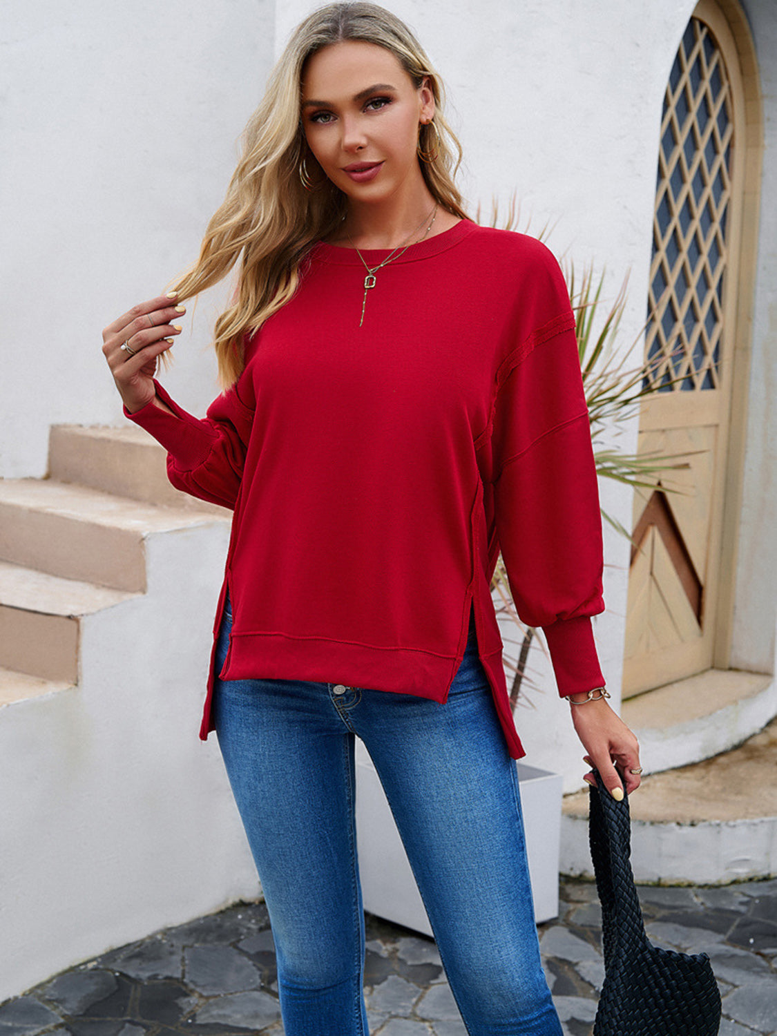 Round Neck Slit Sweatshirt