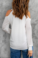 Cold-Shoulder Sheer Striped Sleeve Top