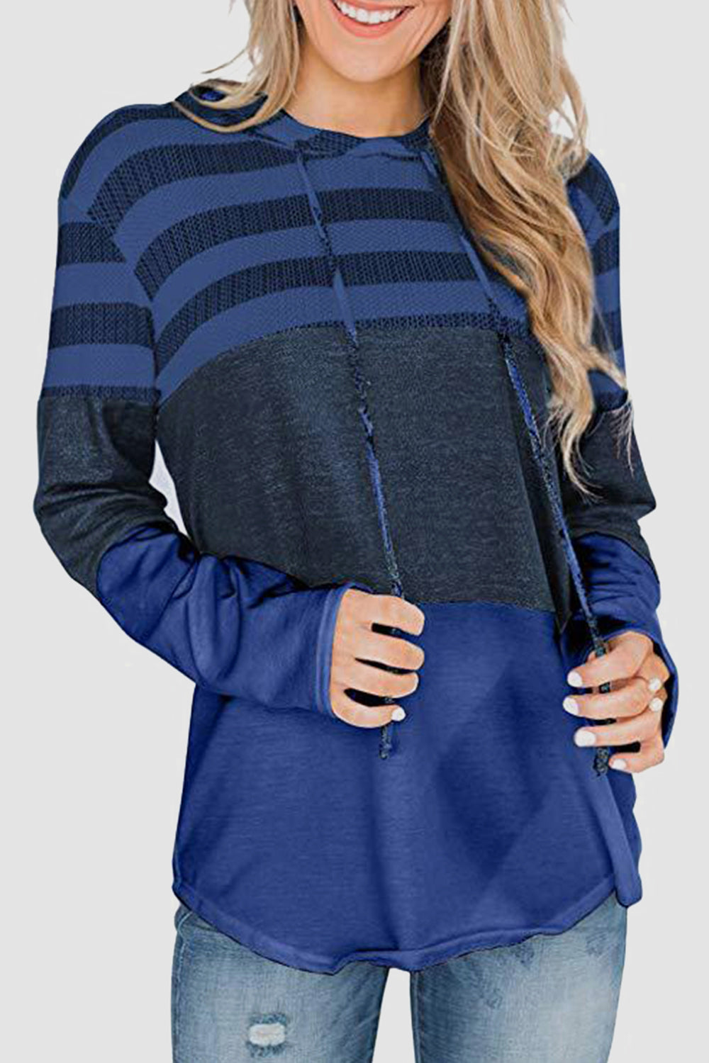 Striped Drawstring Long Sleeve Hoodie