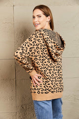 Woven Right Leopard Print Drawstring Hooded Sweater