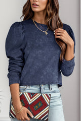 Round Neck Puff Sleeve Sweatshirt