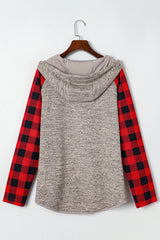 Plaid Half Snap Long Sleeve Hoodie