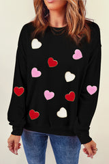 Heart Round Neck Dropped Shoulder Sweatshirt