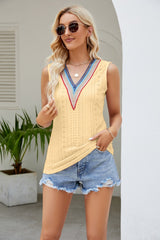 Contrast V-Neck Eyelet Tank