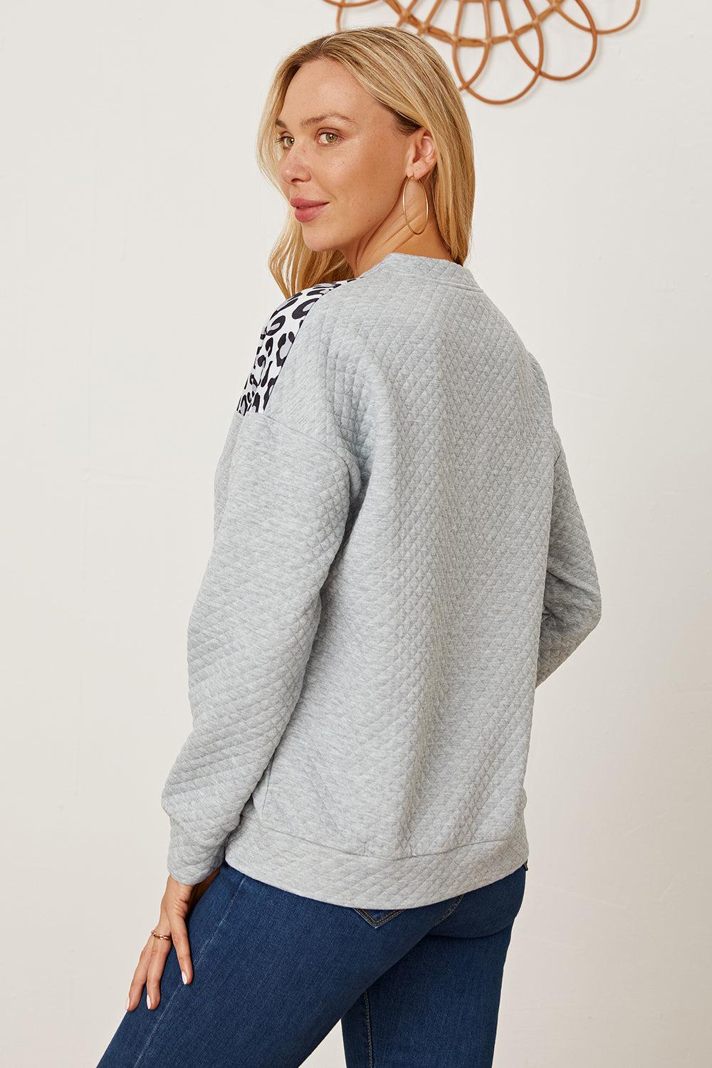 Leopard Half Zip Dropped Shoulder Sweatshirt