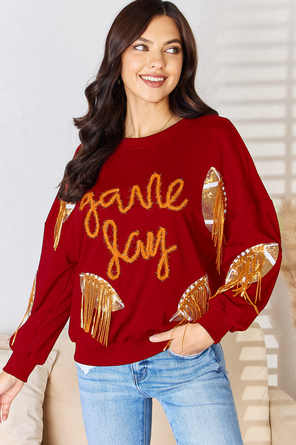 Rugby Sequin Round Neck Sweatshirt