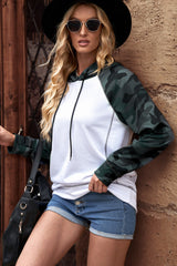 Camouflage Raglan Sleeve Exposed Seam Hoodie