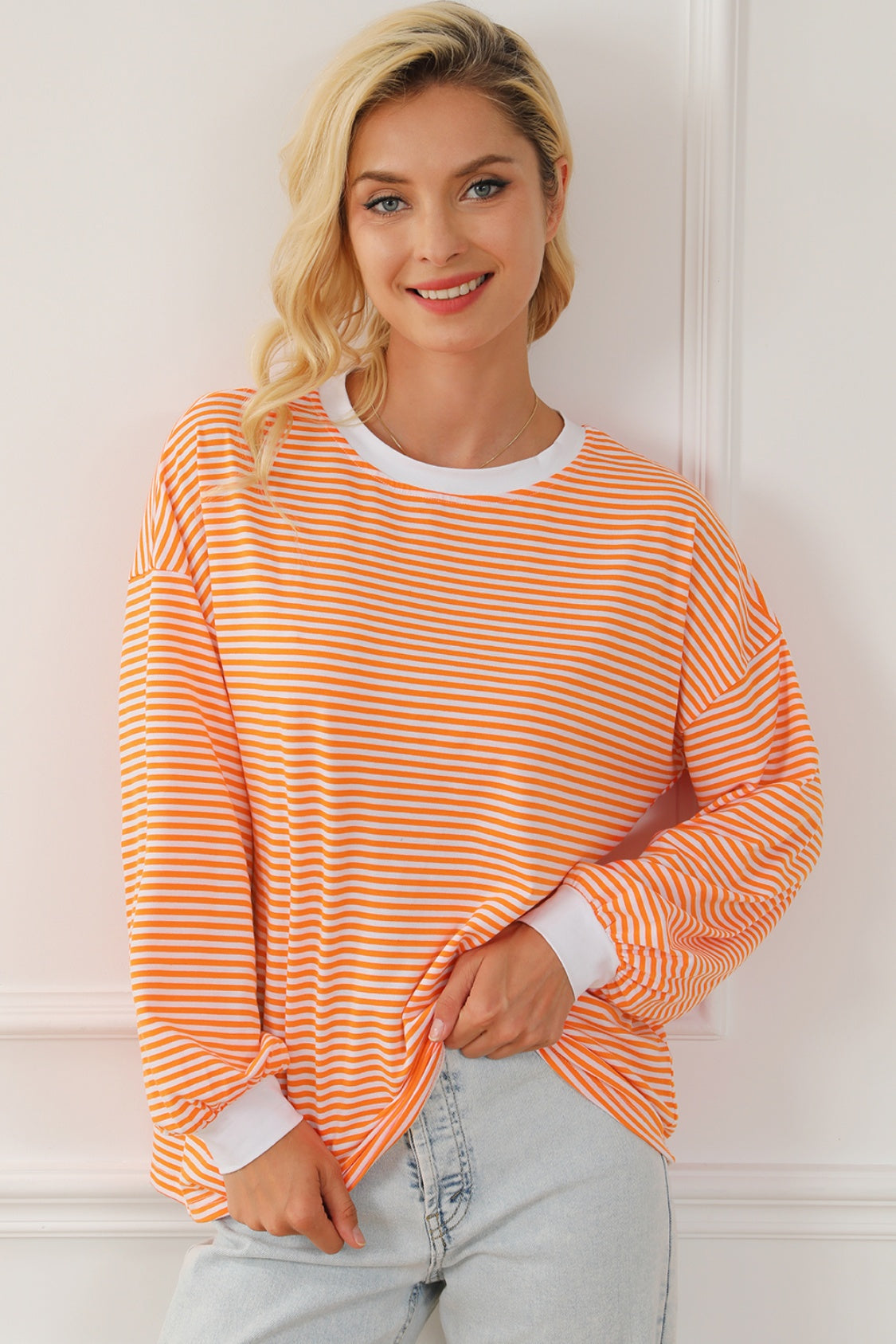 Striped Round Neck Long Sleeve Sweatshirt