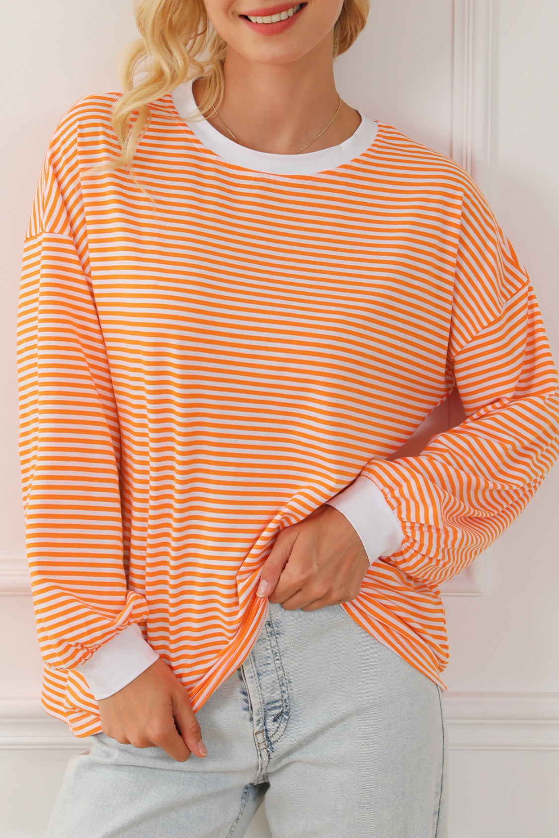 Striped Round Neck Long Sleeve Sweatshirt