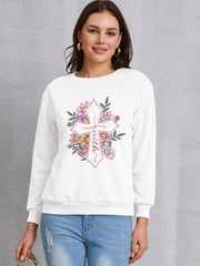 Cross Graphic Round Neck Dropped Shoulder Sweatshirt