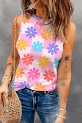 Flower Printed Round Neck Tank