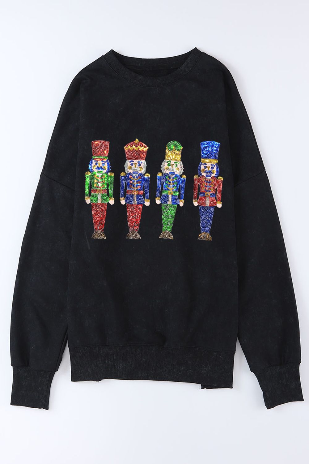 Sequin Nutcracker Long Sleeve Slit Sweatshirt