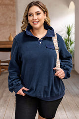 Plus Size Quarter Snap Long Sleeve Sweatshirt