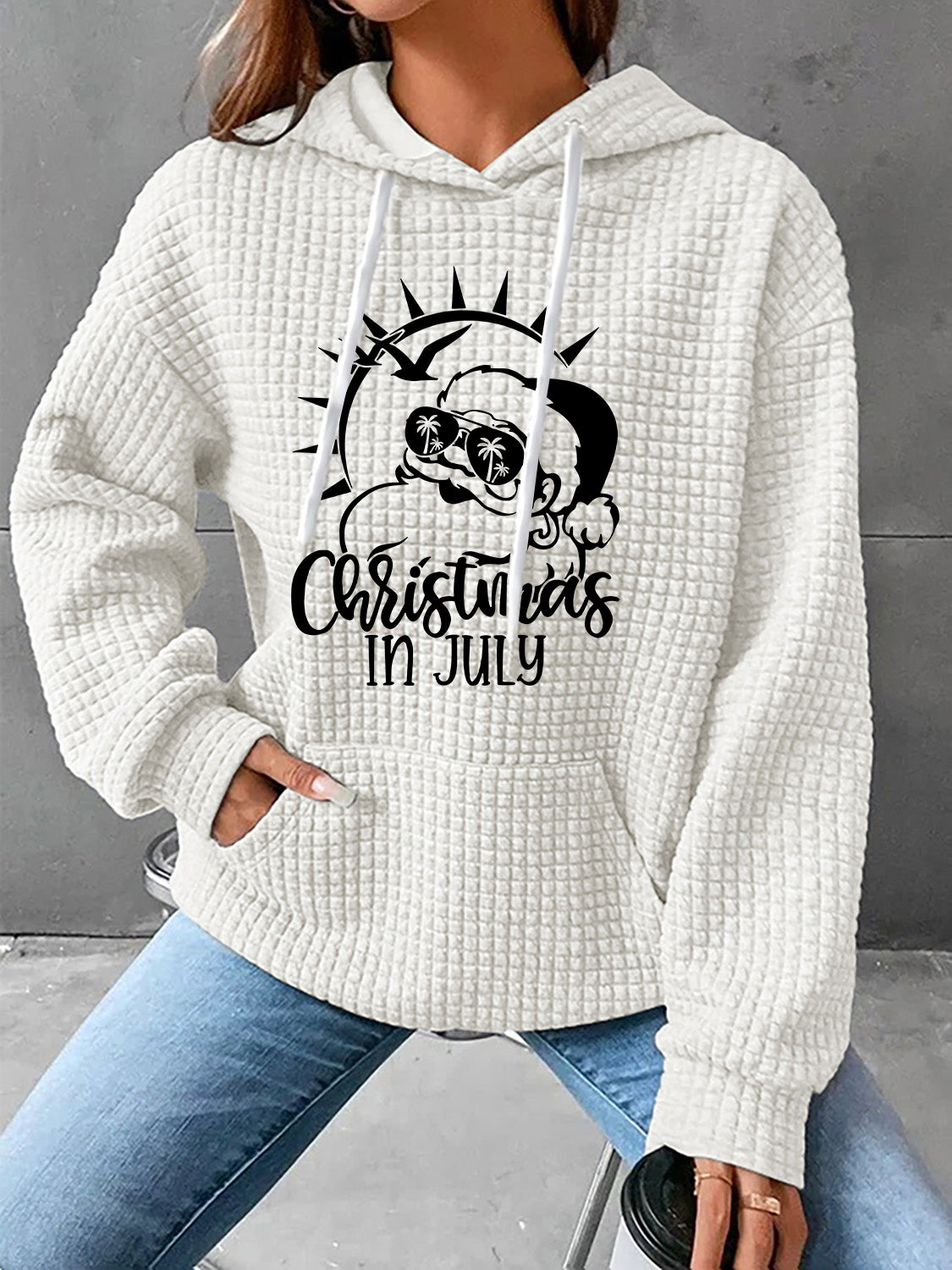 Full Size CHRISTMAS IN JULY Drawstring Long Sleeve Hoodie