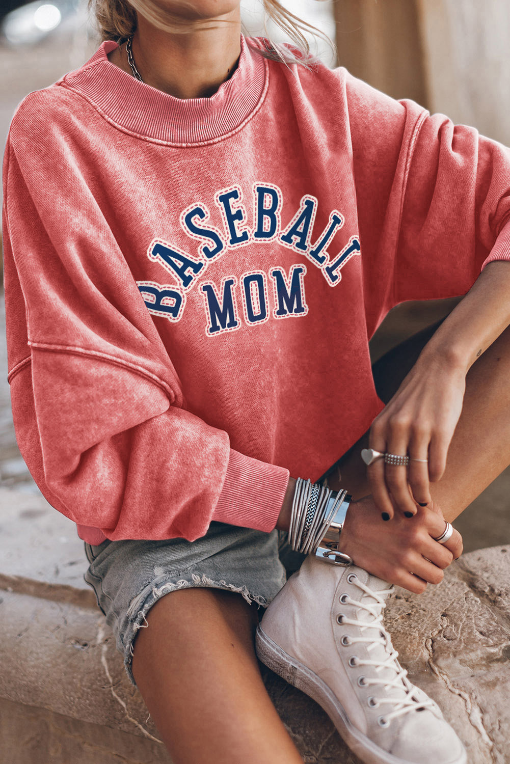 BASEBALL MOM Graphic Drop Shoulder Sweatshirt