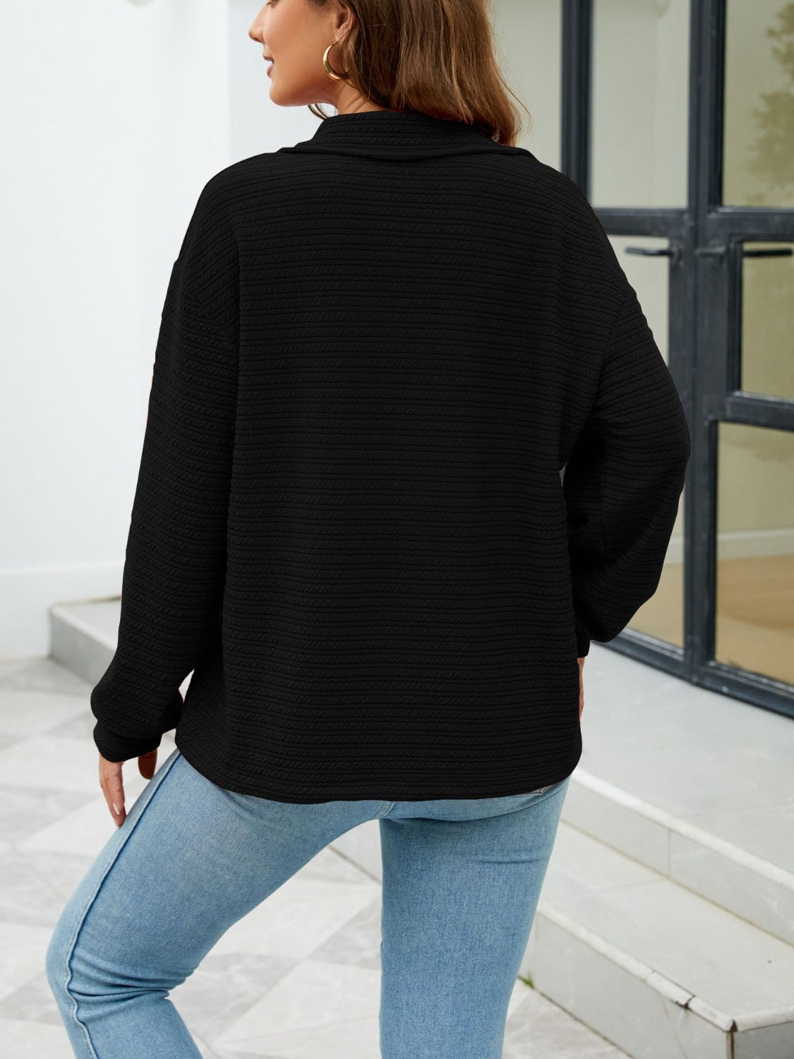 Quarter-Zip Collared Drop Shoulder Sweatshirt