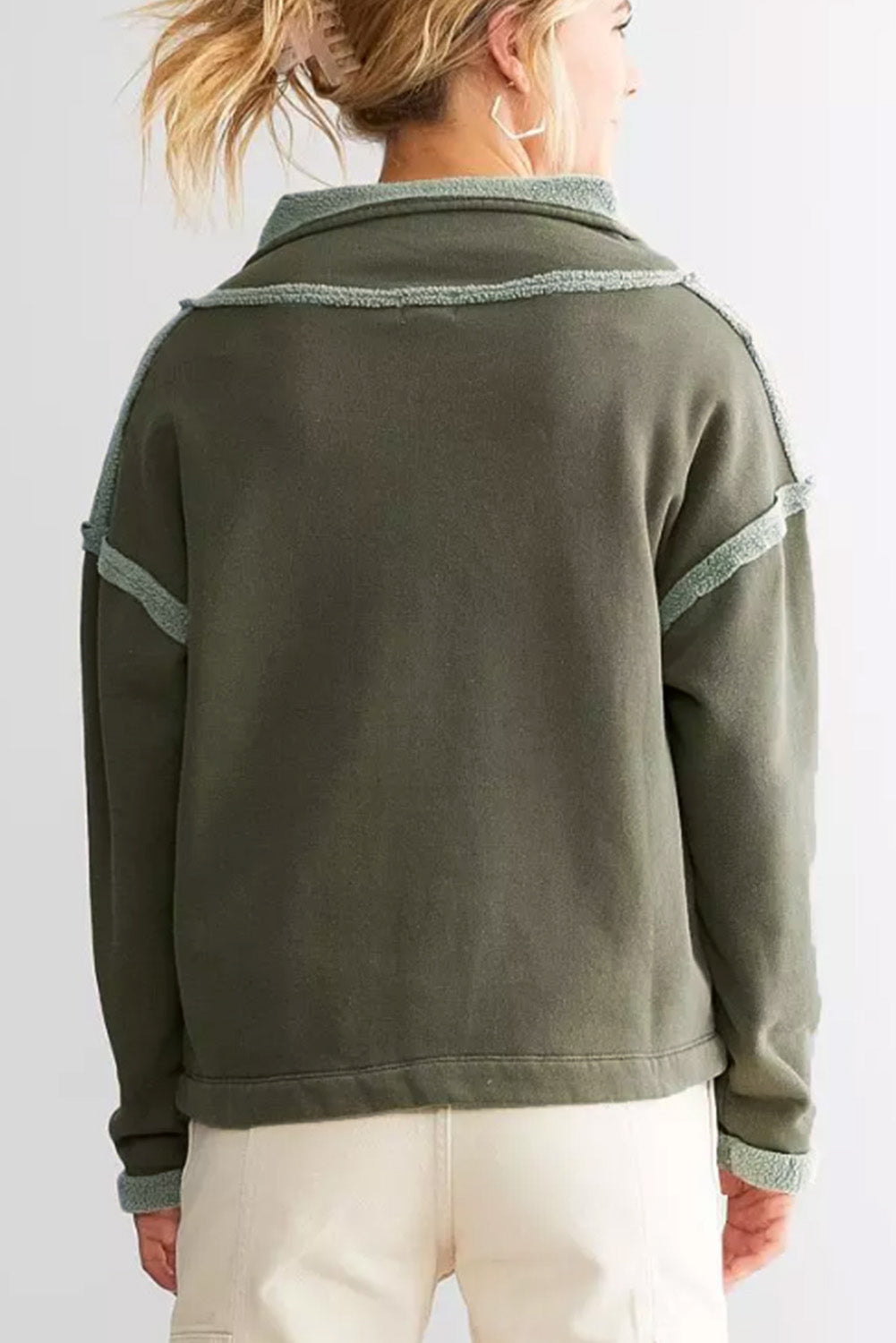 Collared Neck Half Snap Up Drop Shoulder Sweatshirt