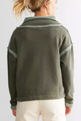 Collared Neck Half Snap Up Drop Shoulder Sweatshirt